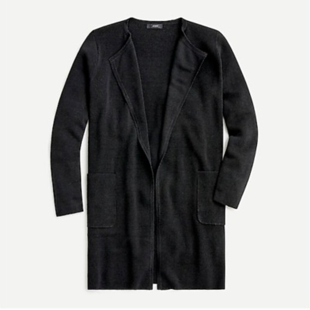 J. Crew Juliette Collarless Linen Sweater Blazer in Black Size Medium